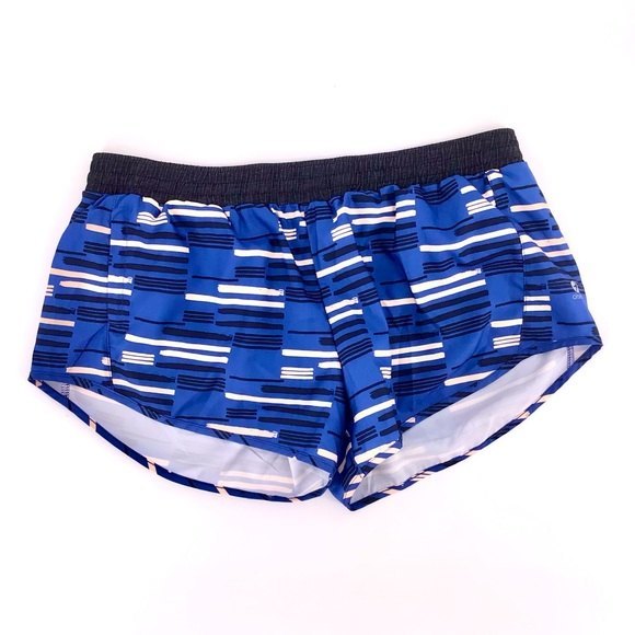 Oiselle Blue Stripe Print One Pocket Lined Roga Running Shorts Size 10 - Picture 1 of 7